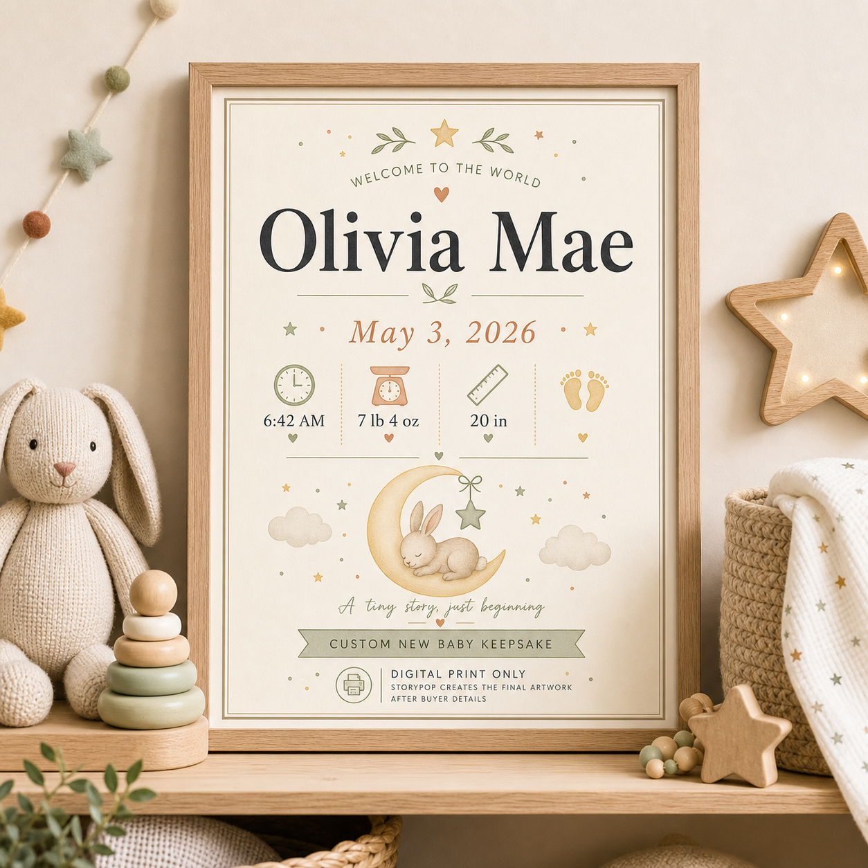 New baby birth stat poster