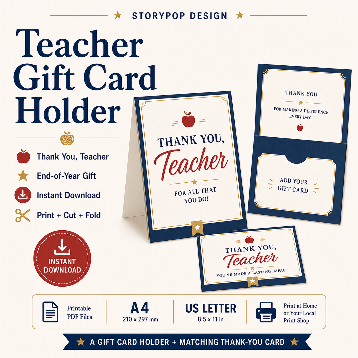 Teacher gift card holder printable preview